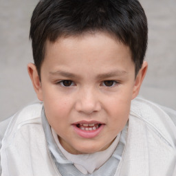 Joyful white child male with short  brown hair and brown eyes