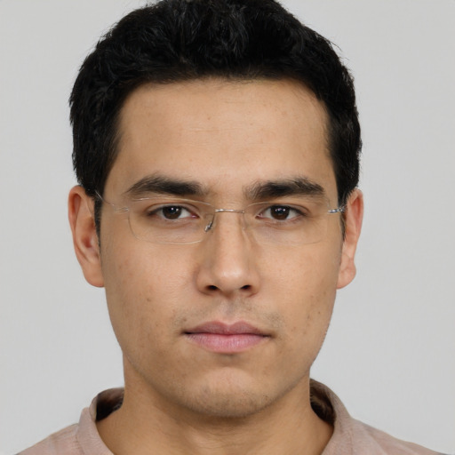 Neutral asian young-adult male with short  black hair and brown eyes