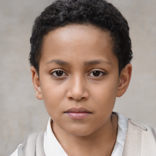 Neutral black child female with short  brown hair and brown eyes