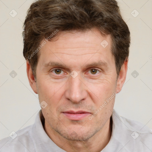 Neutral white adult male with short  brown hair and brown eyes