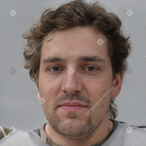 Neutral white adult male with short  brown hair and brown eyes