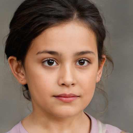 Neutral white child female with medium  brown hair and brown eyes