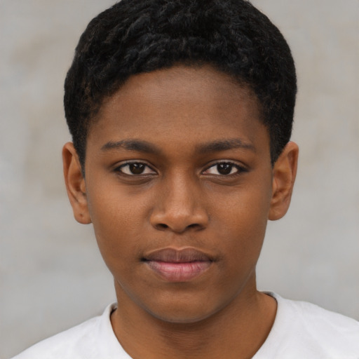 Neutral black child female with short  black hair and brown eyes