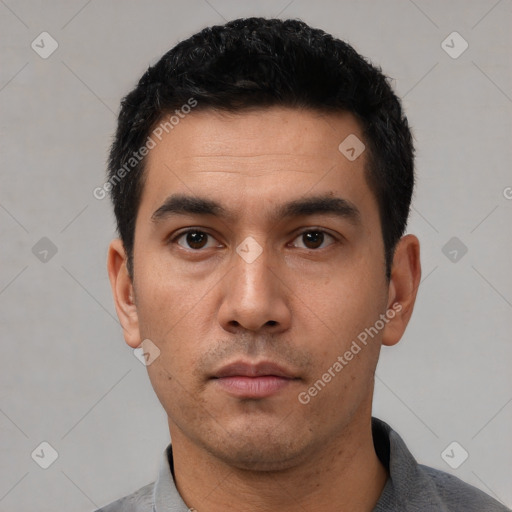 Neutral asian young-adult male with short  black hair and brown eyes