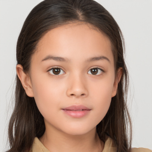 Neutral white child female with long  brown hair and brown eyes