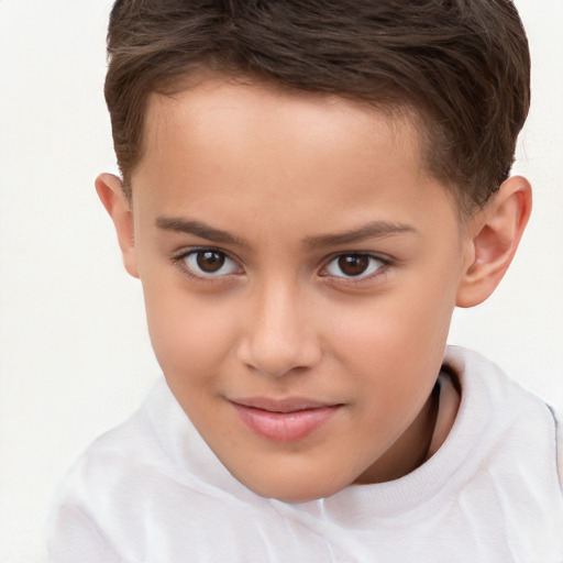 Joyful white child male with short  brown hair and brown eyes