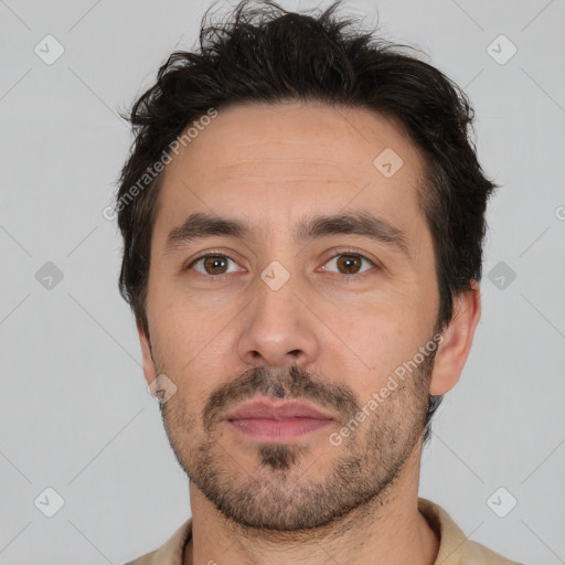 Neutral white adult male with short  brown hair and brown eyes