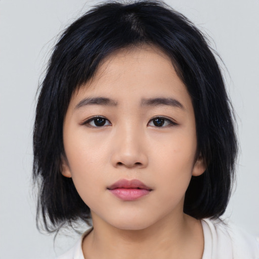 Neutral asian young-adult female with medium  black hair and brown eyes