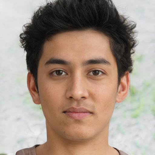 Neutral asian young-adult male with short  brown hair and brown eyes
