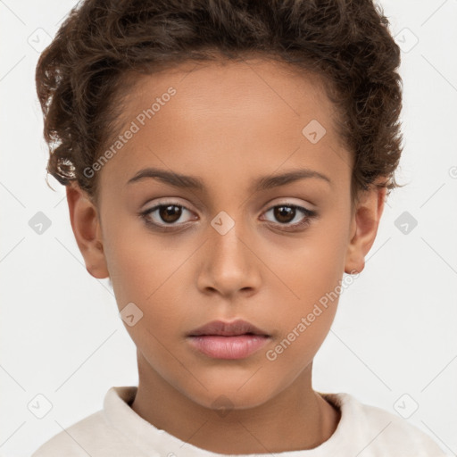 Neutral white child female with short  brown hair and brown eyes