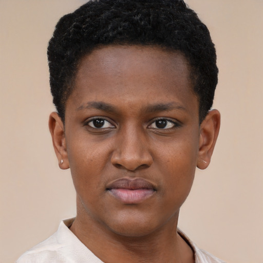 Neutral black young-adult male with short  brown hair and brown eyes