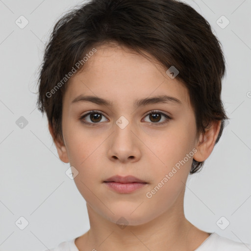 Neutral white young-adult female with short  brown hair and brown eyes