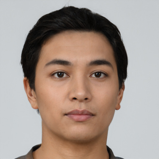 Neutral asian young-adult male with short  brown hair and brown eyes