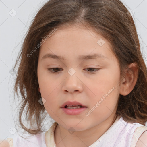 Neutral white child female with medium  brown hair and brown eyes