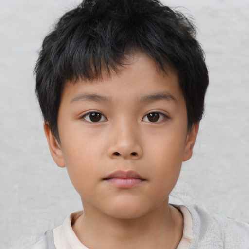 Neutral asian child male with short  brown hair and brown eyes