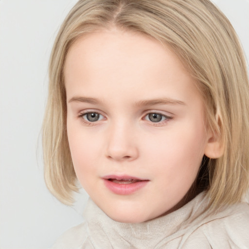 Neutral white child female with medium  brown hair and blue eyes