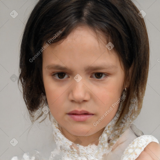 Neutral white child female with medium  brown hair and brown eyes