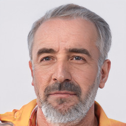 Neutral white middle-aged male with short  gray hair and brown eyes