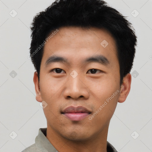 Neutral asian young-adult male with short  black hair and brown eyes