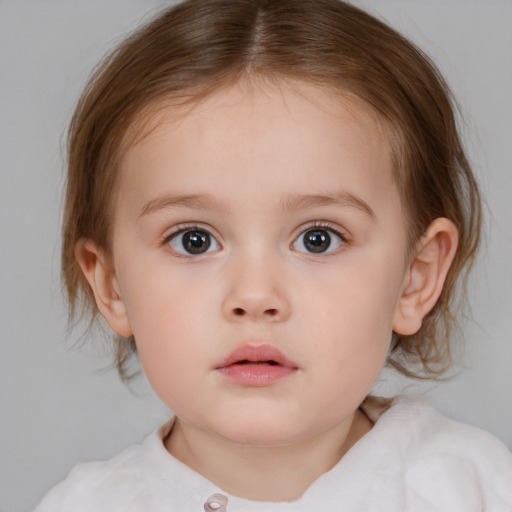 Neutral white child female with medium  brown hair and brown eyes