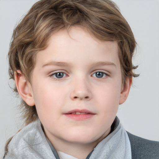 Neutral white child male with medium  brown hair and blue eyes