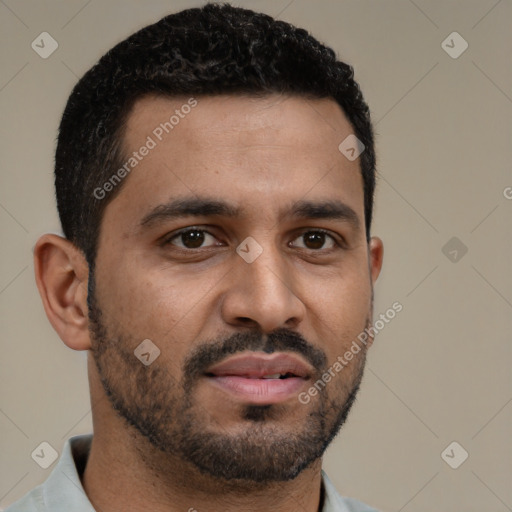 Neutral black young-adult male with short  brown hair and brown eyes
