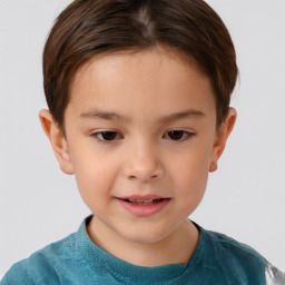 Joyful white child male with short  brown hair and brown eyes