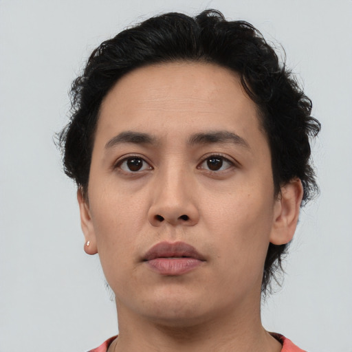 Neutral asian young-adult male with short  brown hair and brown eyes