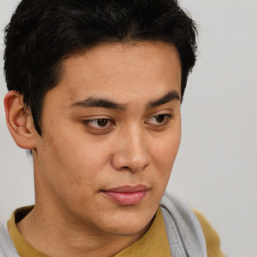 Neutral latino young-adult male with short  brown hair and brown eyes