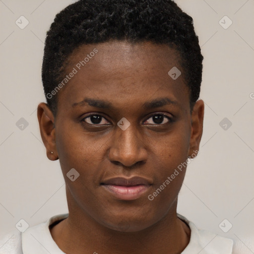 Neutral black young-adult male with short  brown hair and brown eyes