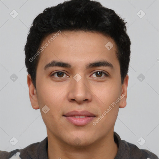 Neutral asian young-adult male with short  brown hair and brown eyes