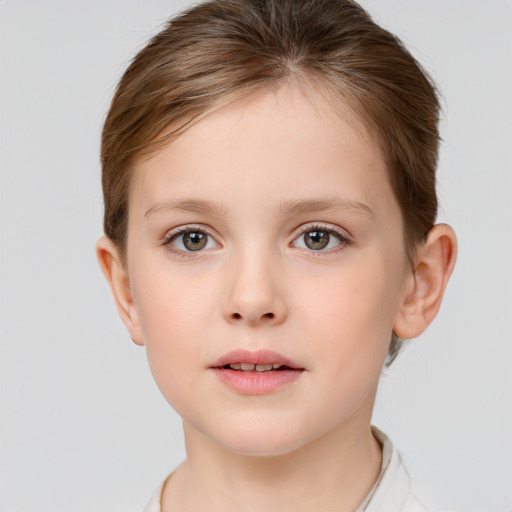 Neutral white child female with short  brown hair and brown eyes