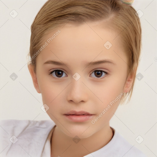 Neutral white child female with short  brown hair and brown eyes