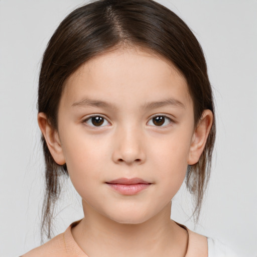 Neutral white child female with medium  brown hair and brown eyes