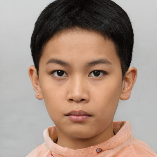 Neutral asian young-adult female with short  brown hair and brown eyes