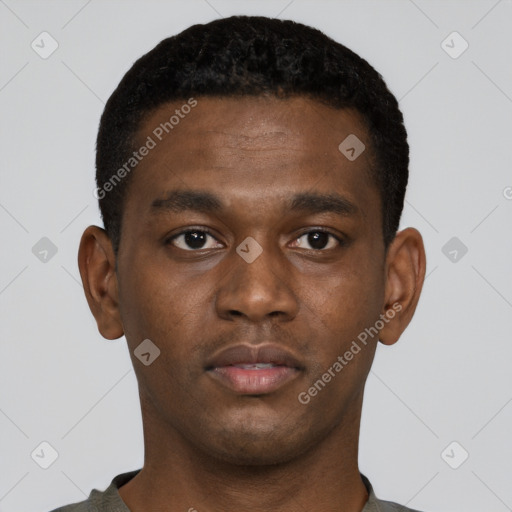 Neutral black young-adult male with short  brown hair and brown eyes