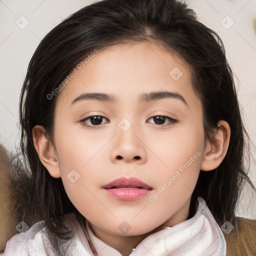 Neutral white child female with medium  brown hair and brown eyes