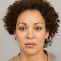 Neutral black young-adult female with short  brown hair and brown eyes