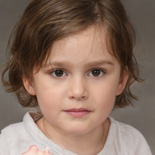 Neutral white child female with medium  brown hair and brown eyes