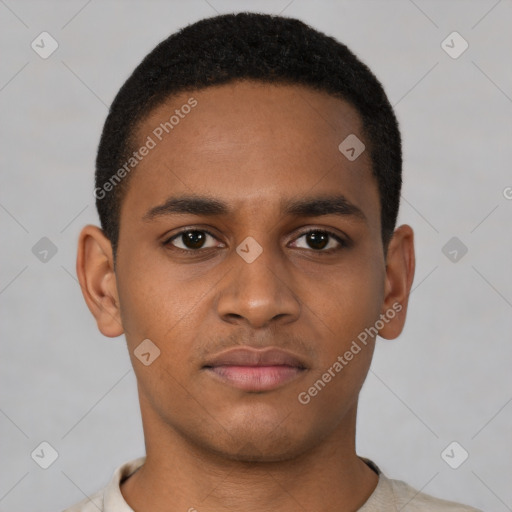 Neutral latino young-adult male with short  brown hair and brown eyes