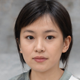 Neutral asian young-adult female with medium  brown hair and brown eyes