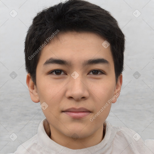 Neutral asian young-adult male with short  brown hair and brown eyes