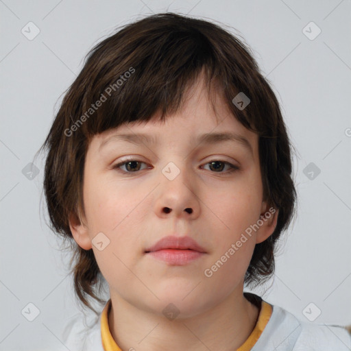 Neutral white child female with medium  brown hair and brown eyes