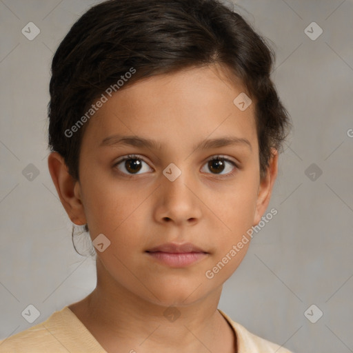 Neutral white child female with short  brown hair and brown eyes