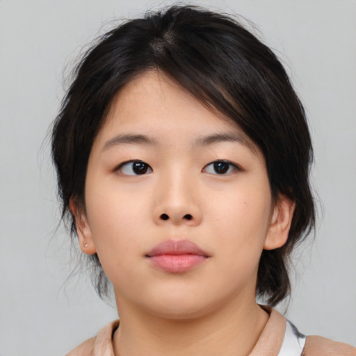 Neutral asian child female with medium  brown hair and brown eyes
