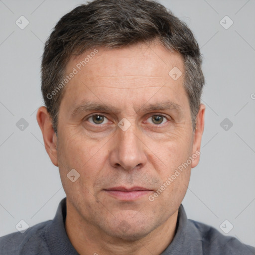 Neutral white adult male with short  brown hair and brown eyes