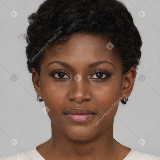 Neutral black young-adult female with short  brown hair and brown eyes