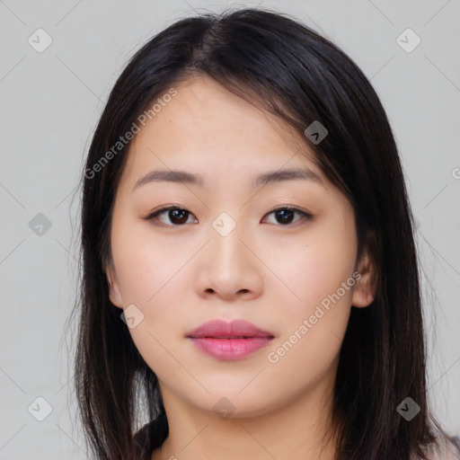 Neutral asian young-adult female with long  black hair and brown eyes