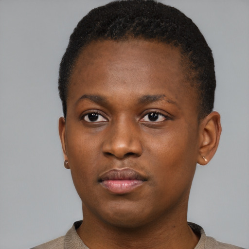 Neutral black young-adult female with short  brown hair and brown eyes