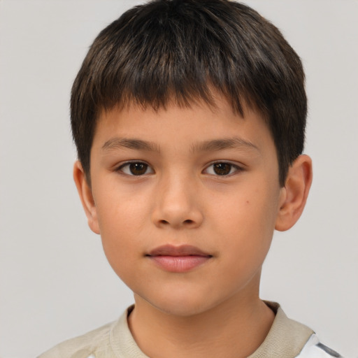 Neutral asian child male with short  brown hair and brown eyes